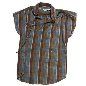 Walter's Girl Women Brown Plaid Cut off Drawstring Collared Blouse Shirt Size 8